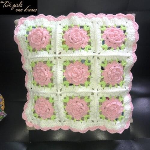 Handmade Crochet Sofa Back Cushion Bolster Beautiful Flower Crochet Chair Cushion with Core Decor Party Photography Prop 40CM