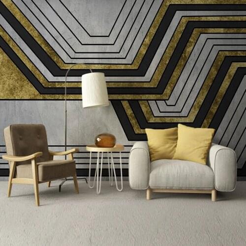 Custom Photo Wallpaper Personality 3D Golden Geometric Line Mural Living Room TV Background Wall Painting Papel De Parede Sala