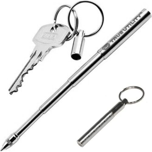 Portable Stainless Steel Telescopic Function Ballpoint Pen Metal Key Ring Stress Relief Keychain