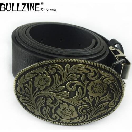 Bullzine zinc alloy retro western flower belt buckle jeans gift belt buckle Free PU belt FP-02590-1 drop shipping