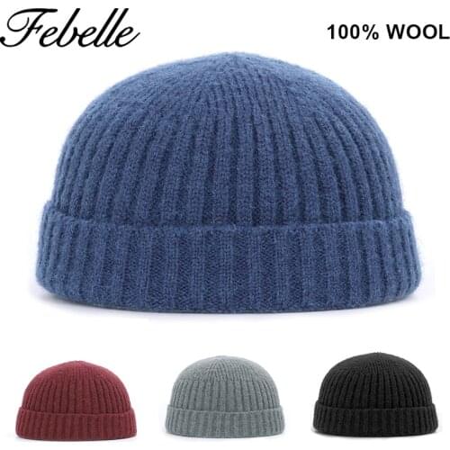 Febelle Wool Winter Unisex Knitted Beanie Hat Bonnet Casual Beanies for Men Women Cotton Fall Hat Fashion Solid Hip-hop Cap
