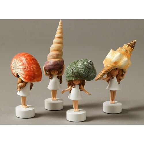 Modern Cute Shell Girl Figurines Kawaii cartoon Sea Snail girl Resin Fairy Garden Miniatures Figurines Crafts Birthday Gifts