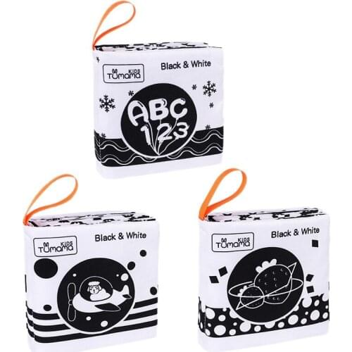 TUMAMA 3PCS Cloth Books Black White Soft Baby Toys Book Cute Animal Quiet Book Infant Toys Early Learning Educational Toys 0 -12