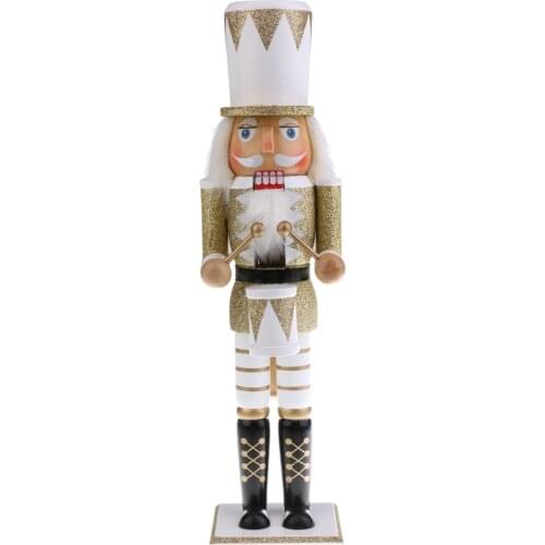 Traditional Wooden Sequin Soldier Nutcracker with Gold and White Uniform | Festive Christmas Decor | 15'' Tall