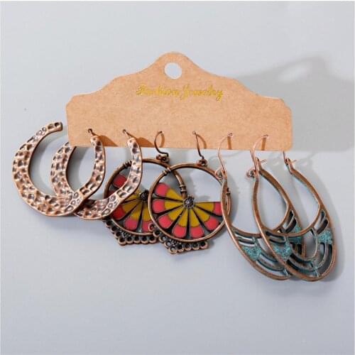 Ethnic Style Fashion Vintage Bohemian Earrings Set 3 Pieces/Lot Alloy Hollow Pendant Earrings 2020 India Thailand Jewelry Gifts
