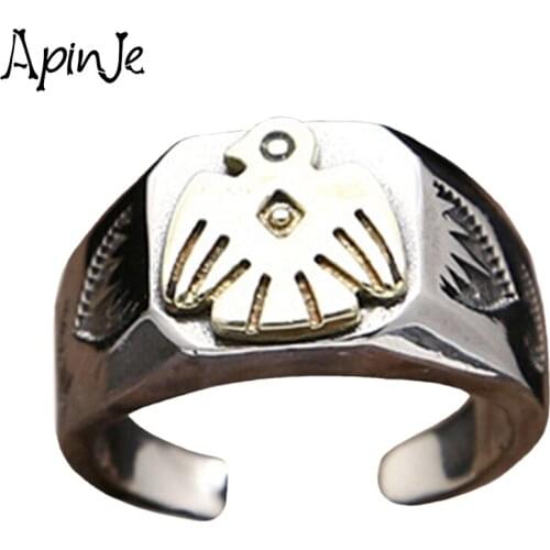 Apinje Vintage Eagle Ring for Men Artistic Design Retro Opening Resizable Unisex Female Statement Rings 925 Silver Color Gift