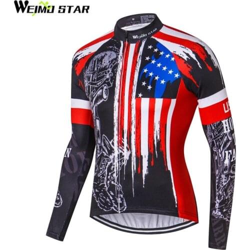 Weimostar Wholesale USA pro team Polyester Cycling Jersey Men mtb Long Sleeve Bike Jersey Autumn Breathable Cycling Clothing