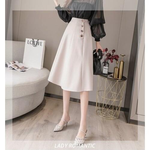 Woman Spring Summer Saias Mujer Faldas Swing Women Skirt Buttons Elegant Korean Casual Solid Color High Street Skirts