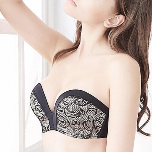 Womens underwear Slightly Padded Push Up Great Support Lace Strapless Non-slip Bra Half Cup ABC