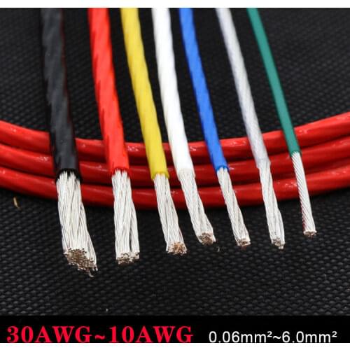 1/5M 10/11/13/14/15/18/20/22/24/26/28/30 AWG Silver Plated PTFE Wire High Purity OFC Copper Cable For 3D Printer DIY