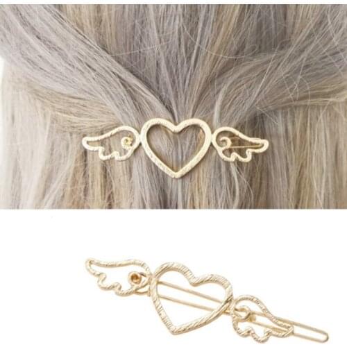 1Pc Fashion Women Hair Clips Hollow Love Angel Wings Hairpin Cute Barrette Alloy Metal Girls Hairgrips Gold Silver Headwear