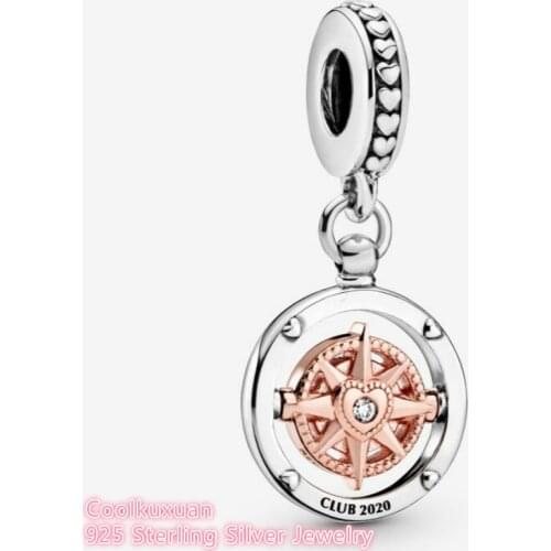 100% 925 Sterling Silver Club 2020 Compass Pendant beads Fits Original bracelets Jewelry Making