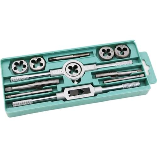 12 Pcs/set Alloy Steel Tap and Die Set Metric Tap & Die Wrench Thread Tools Titanium Plating/ Silver Hand Tapping Hardware Tools