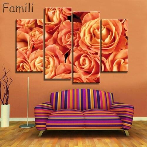 4pcs Rose Flower Painting Modern Canvas Print Painting Home Decor Wall Art Picture For Living Room Modular picture (Unframed)