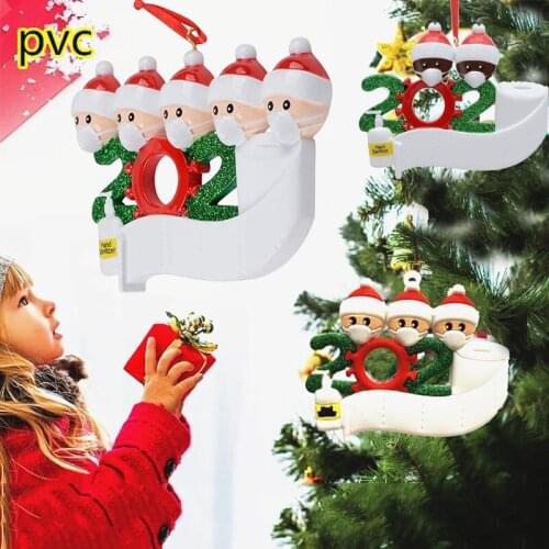 5Pcs Quarantine 2020 Christmas Ornaments Personalized Santa Claus With Mask Christmas Hanging Ornament Decorations For Home Gift
