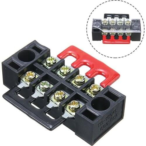 600V 15A 4P Double Row Wire Barrier Terminal Block Dual Row Terminal Block with 2 Connector Strips Power Distribution Terminal