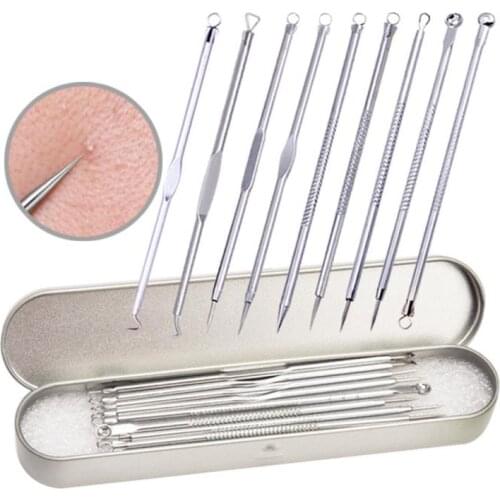 9pcs/Set Stainless Steel Blackhead Remover Needles Acne Pimple Blackhead Remover Tool Black Dots Cleaner Beauty Skin Care Tool