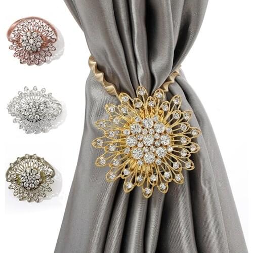 Diamond Magnetic Curtain Tieback Clip Hanging Crystal Big Flower Curtain Buckle Tensile Spring Curtain Accessories Home Decor