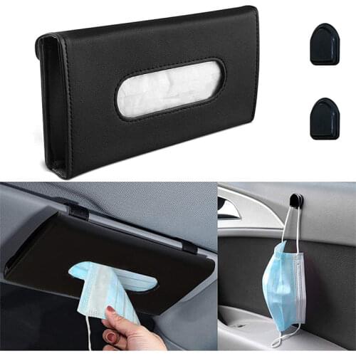 Car Mask Holder Lightweight Car Tissue Holder Pu Leather Tissue Box With 2 Hook Clips