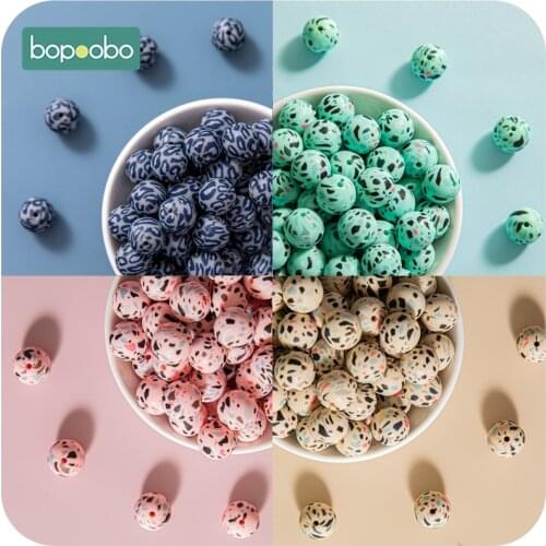 Bopoobo 10Pcs Silicone Beads 12/15mm Leopard Print Sensory Teething Necklace DIY Accessories pacifier chain Nursing BPA Free