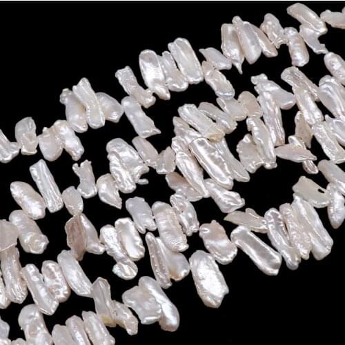 15-20mm Natural Freshwater Pearl Beads White Long Sitck Biwa Pearl Loose Beads For Jewelry Making DIY Bracelet Earring Side Hole
