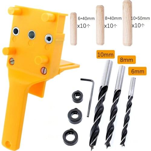 Woodworking Drilling Hole Locator ABS Hand-Held Wood Drilling Machine 6/8/10mm Drill Bit Hole Puncher Quick Wood Doweling Jig