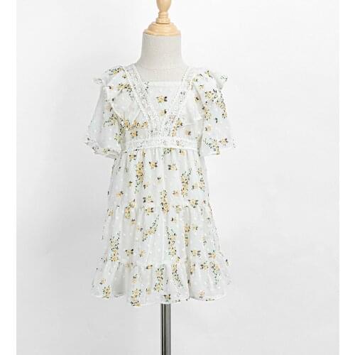 Child Clothes Short Sleeve Floral Baby Girl Princess Dress 2-10year Girls Dress Summer 2021 New Girl Party Dresses