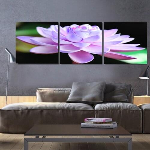 Home Decor Canvas Painting Purple Flowers Lotus Wall Art Canvas Framed Wall Pictures for Living Room Canvas Prints Pictures HY94