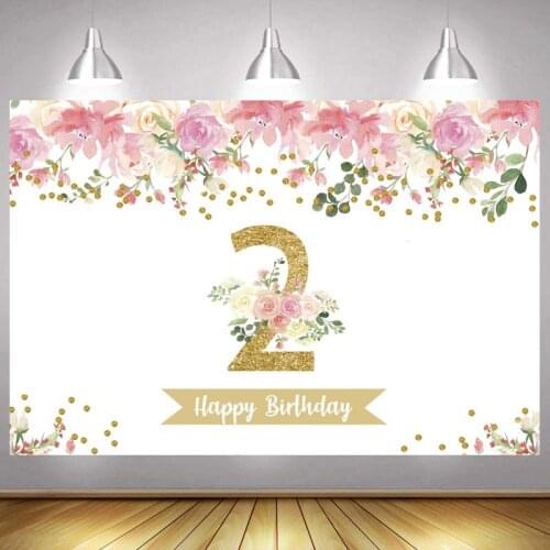 2nd Photo Backdrop Baby Girls Happy Birthday Party Flower Celebration Decor Photography Backgrounds Banner
