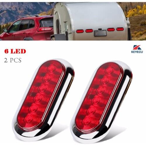 Keyecu 6" Red Oval LED Stop Turn Signal Tail Park Lights For Trailer Truck Waterproof 12V w/ Chrome