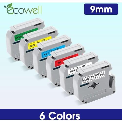 Ecowell 6PCS label tape MK221 MK121 MK421 9mm printer ribbon MK-221 MK521 MK621 MK721 compatible for Brother P-Touch label maker