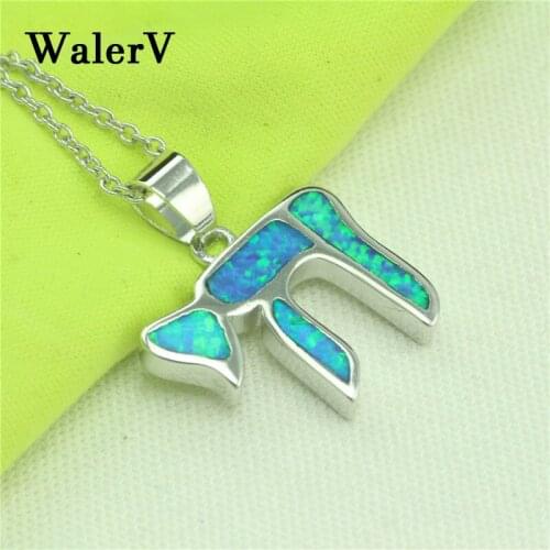 WalerV Fashion Lovely Little Dog Shape Imitation Blue Opal Stone Pendant for Women Girl Set Zodiac Jewelry Necklace Pendant Gift