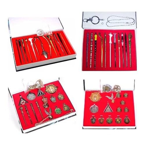 Harri SeriesMagic Wand Potters Metal Keychain Necklace Baguette Harri Metal Deathly Hallows Pendants Figures Box Packed Toy Set