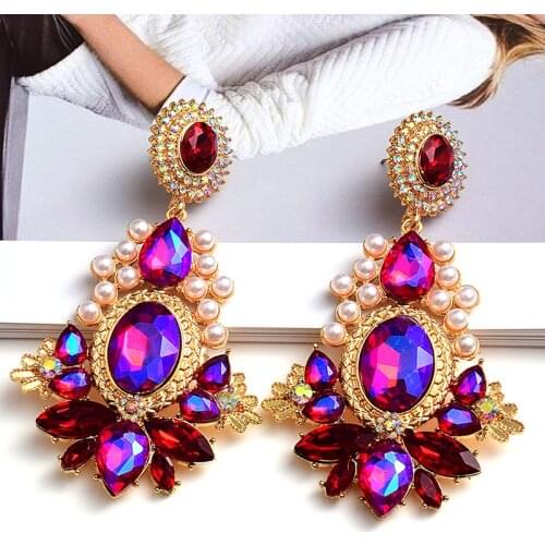 New Arrive Statement Long Crystal Pearl Metal Dangle Drop Earrings High-Quality Fashion Glass Jewelry Accessories For Women
