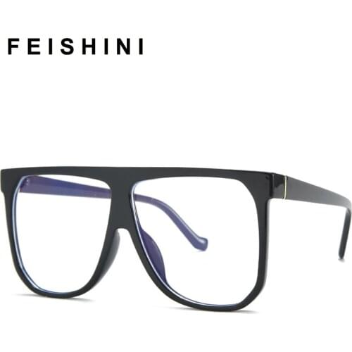 Feishini 2021 Anti Blue Light EyeGlasses Frames Women locking Filter Reduces Computer Business Eyewear Woman Big Improve Comfort