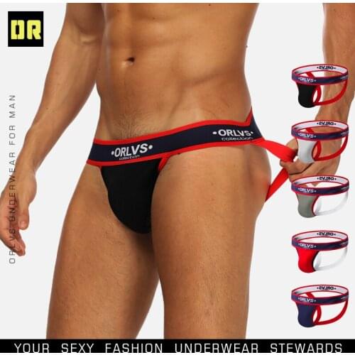 ORLVS Sexy Men Underwear Jockstraps Low Rise Briefs Men Jockstraps Cotton Gay Penis Pouch Thong G Strings Gay Underwear Bikini