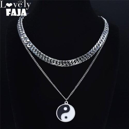 Yoga Yin Yang Gossip Stainless Steel Chains Necklaces Women Silver Punk Necklace Jewelry collares acero inoxidable NXS03