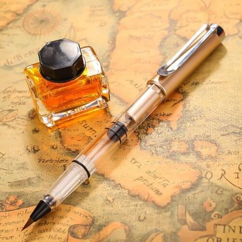 1pc Gold Color Calligraphy Pen Soft Hair Writing Brush Painting Drawing Watercolor Fountain Pen School Office Supply Stationery