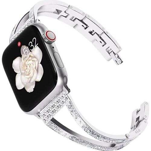 Luxury Diamond Stainless Steel Strap For Apple Watch 6 SE 4 3 38/42mm Woman Jewelry Bracelet For iWatch Serie 6 5 3 Band 40/44mm