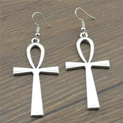 WYSIWYG 2 Colors Big Size 52x28mm Simple Ankh Cross Charm Dangle Earring Charming Drop Earring Women Dropship Suppliers