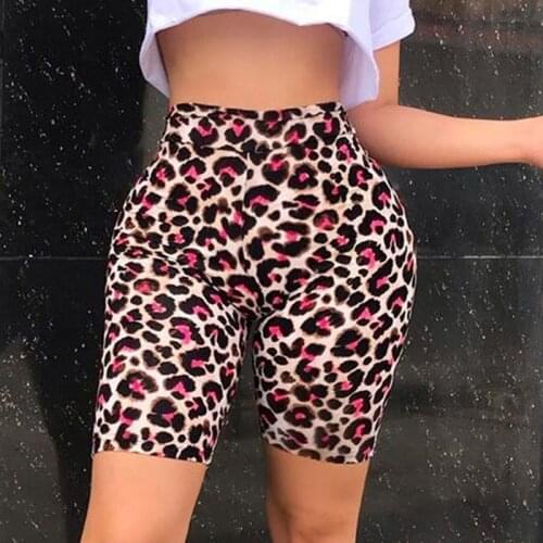 Women Leopard Sport Cycling Shorts Lady High Waist Bodycon Stretchy Casual Shorts Girls Gym Fitness Skinny Fit Short Pants