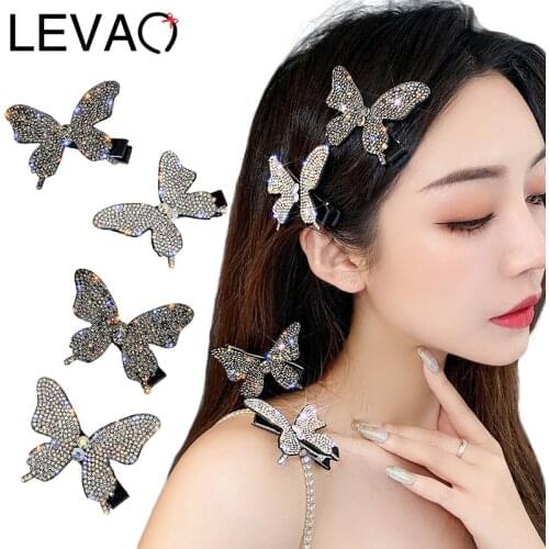 Levao Women Girls Cute Rhinestone Hairpins Sweet Butterfly Hair Clips Barrettes Clip Fashion Hair Accessories Headwear