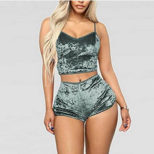 Summer Women 2Pcs Set Fashion Velvet Sleepwear Sexy Bow V-Neck Backless Sleeveless Leopard Print Shorts Pajamas Suit Sleepwear