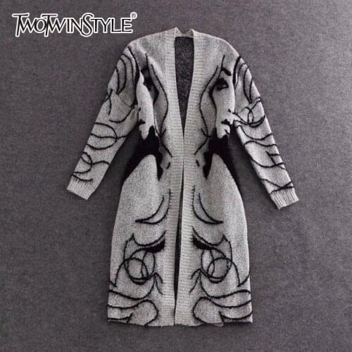 TWOTWINSTYLE Knitted Long Sweater Trench Coat Women Autumn Winter Big Size Cardigan Batwing Sleeve Female Jumper Cardigan 2020