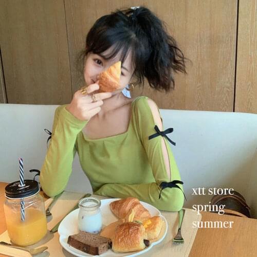 Woman Sweaters Pull Hiver Bow Short Sexy T-shirt Womens Clothing 2020 Top Femme Chandails