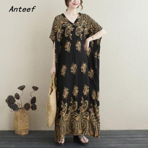 Short sleeve plus size cotton satin vintage floral dresses for women casual loose maxi long summer beach dress elegant 2021