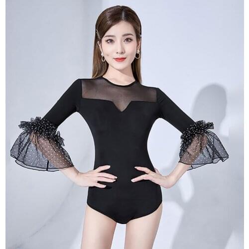 L2158 Latin Dance Bodysuit Women Lotus Sleeve Patchwork Design Latin Dance Tops for Modern Ballroom Dancing Performamnce