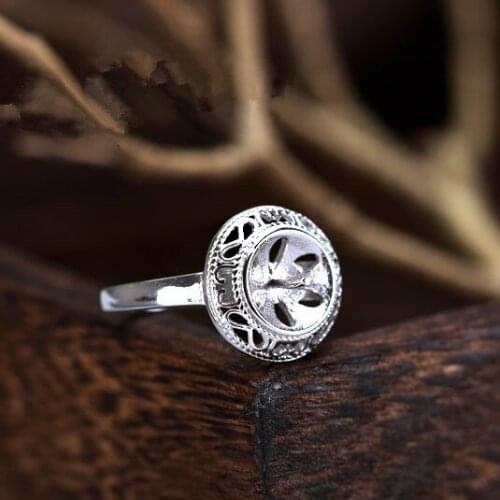 Sterling Silver 925 Women Engagement Wedding Semi mount Ring for Pearl or Round Bead Amber Agate 7-9mm Fine Jewelry Setting