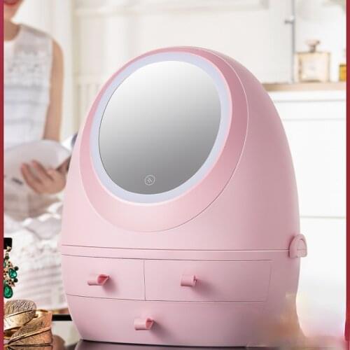 Zq Cosmetics Storage Box with Mirror Integrated Skin Care Products Lipstick Dressing Table Household Desk Dustproof Storage Rack