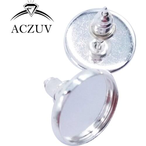 1000pcs/Lot 8mm 10mm 12mm 14mm 16mm Silver Plated Bezel Earring Blanks Base Stud Post with Bullet Stopper Backs BES002
